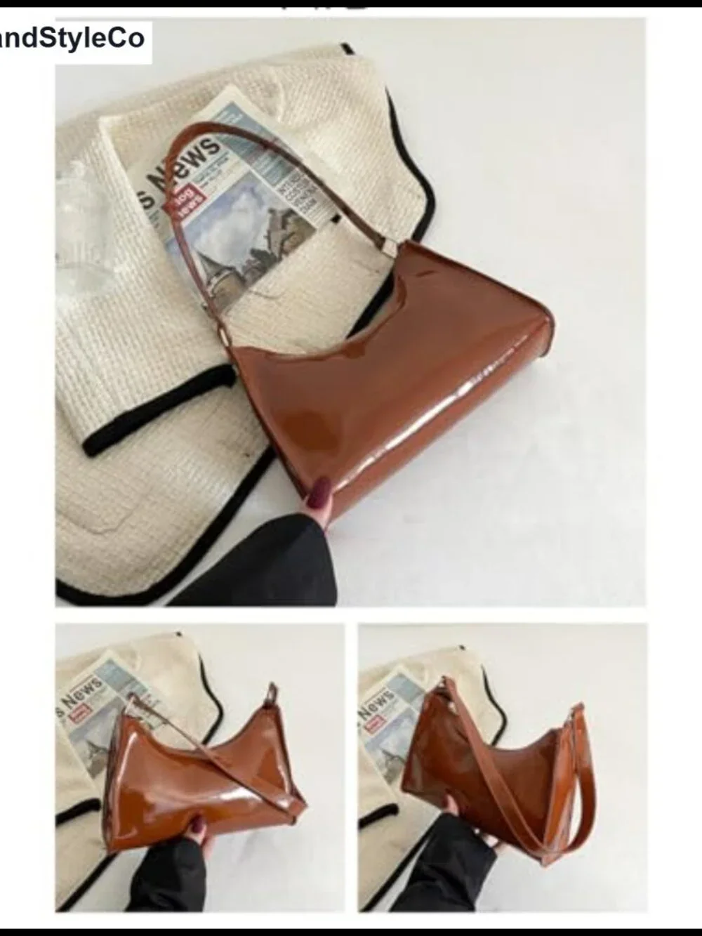 Patent PU Leather Mini Hobo Shoulder Bag Clutch Evening Purse with Gold Hardware
